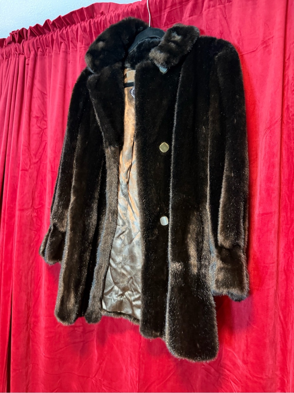 Tissavel of France Dark Brown Faux Fur Pea Coat